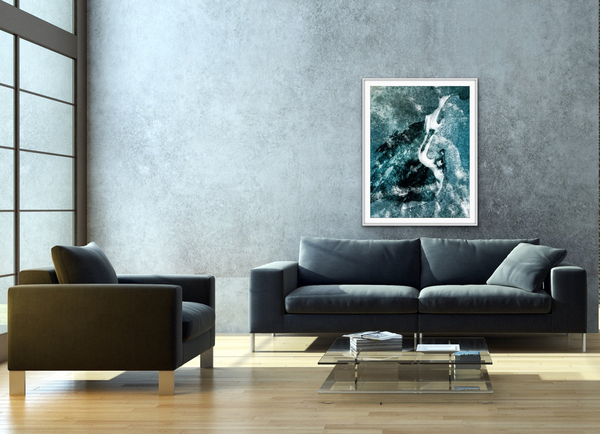 Frozen Blue – Abstract Aerial Ice Photography Framed Print