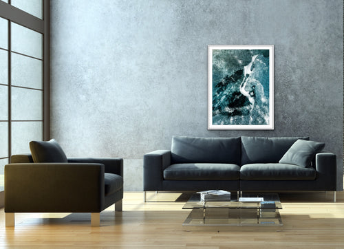 Frozen Blue – Abstract Aerial Ice Photography Framed Print
