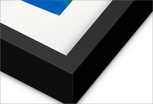 Matte Black 1" x 2.25" solid wood frame - corner detail