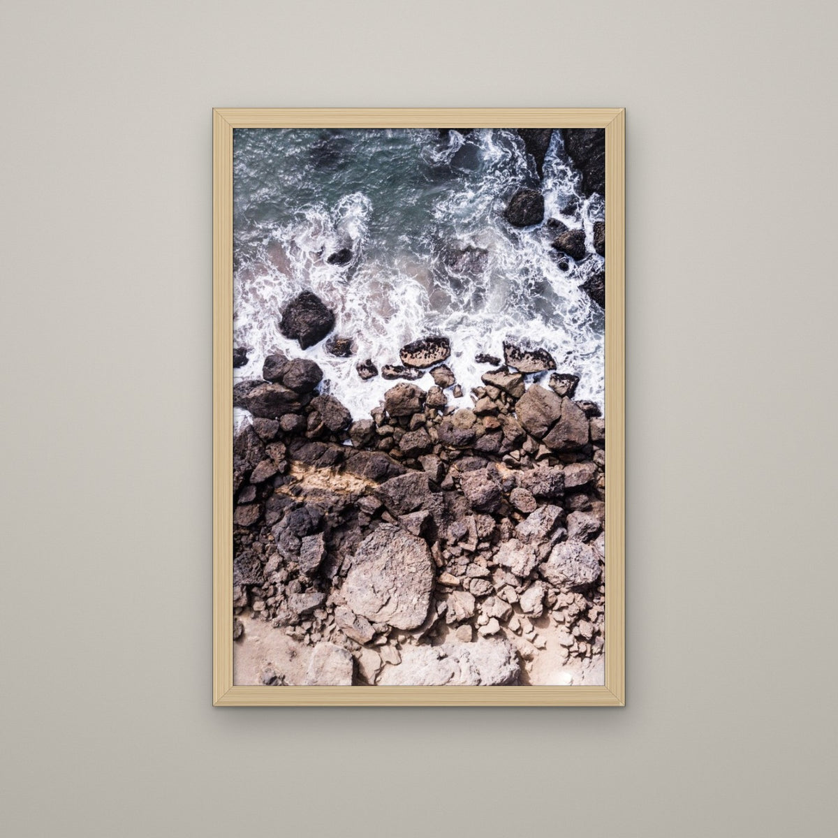 From Above III: Rocky Shore - Matte Maple frame, no mat (8x12 & 12x18)