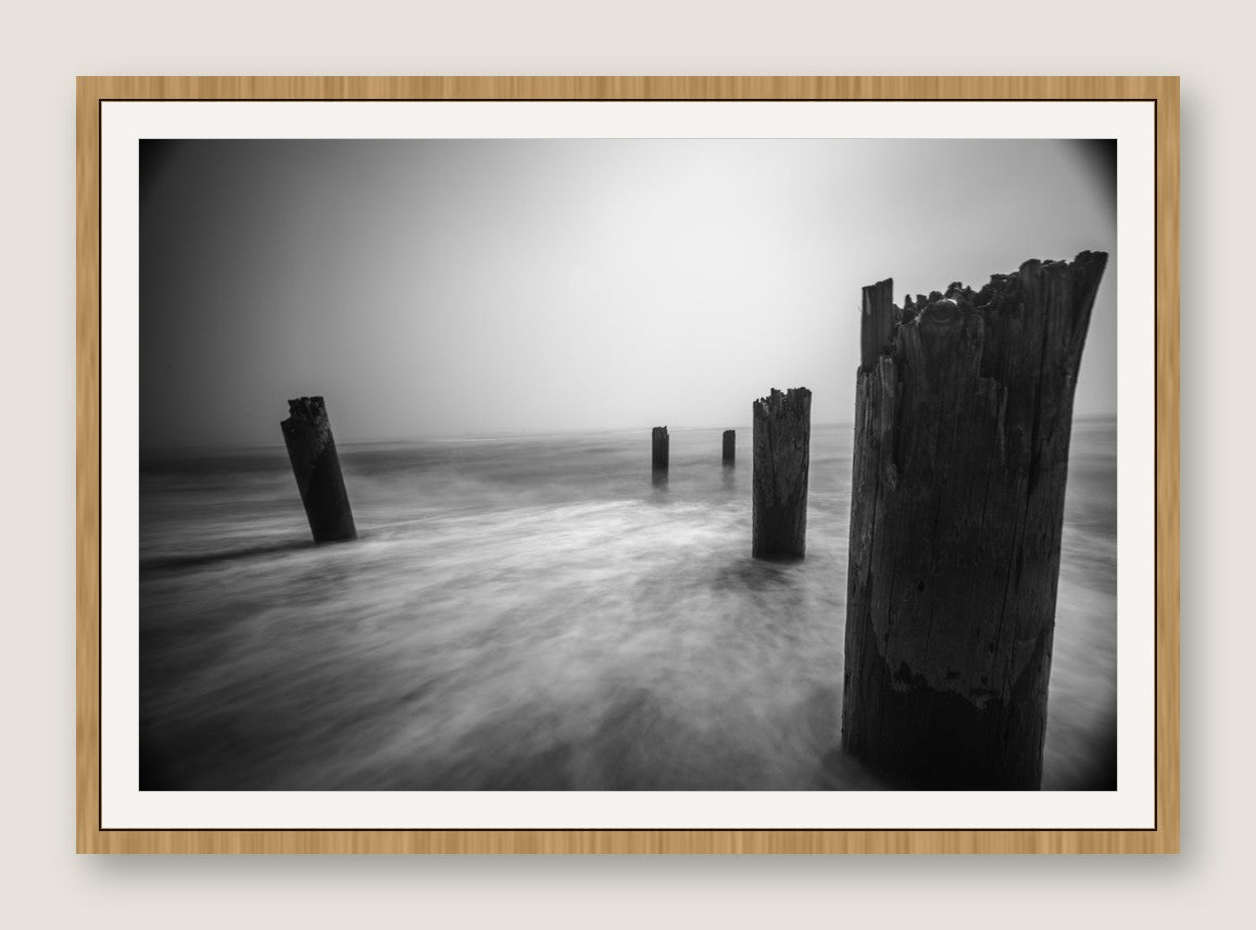 Old Pilings, Long Exposure - Maple Frame