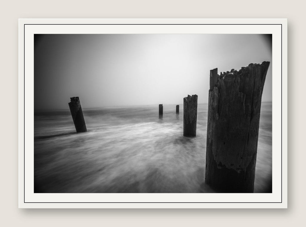 Old Pilings, Long Exposure - White Frame