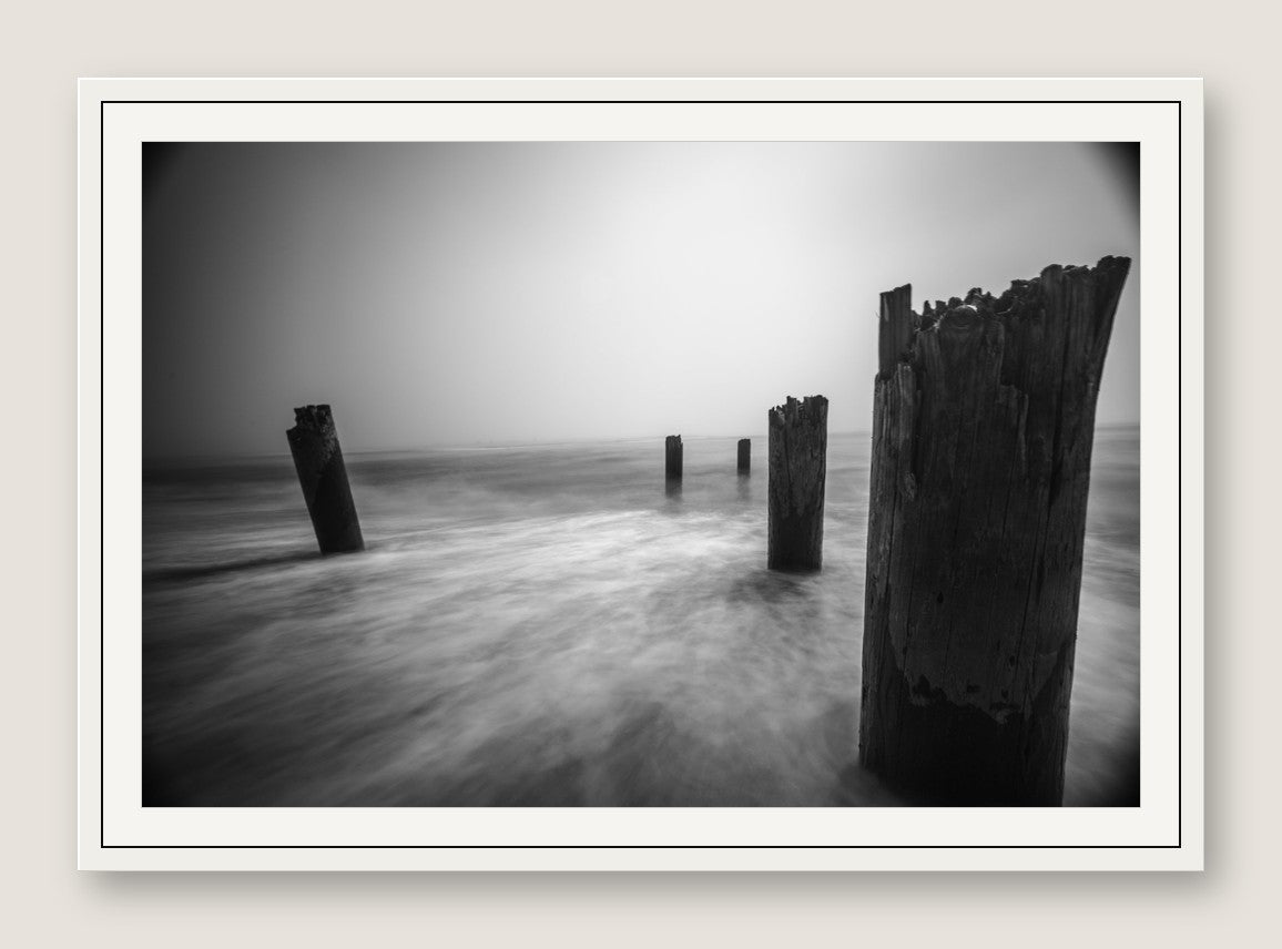 Old Pilings, Long Exposure - White Frame