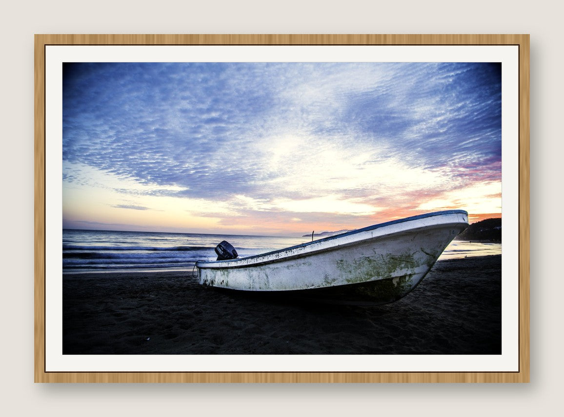 Panga at Sunset, Baja - Maple Frame