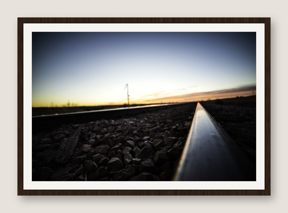 Railroad Tracks at Sunset - Espresso Frame